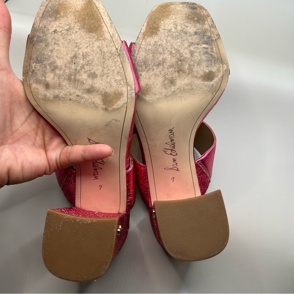 Sam Edelman Delaney Metallic Leather Mules. Size 7 Pom Pink - Picture 7 of 14